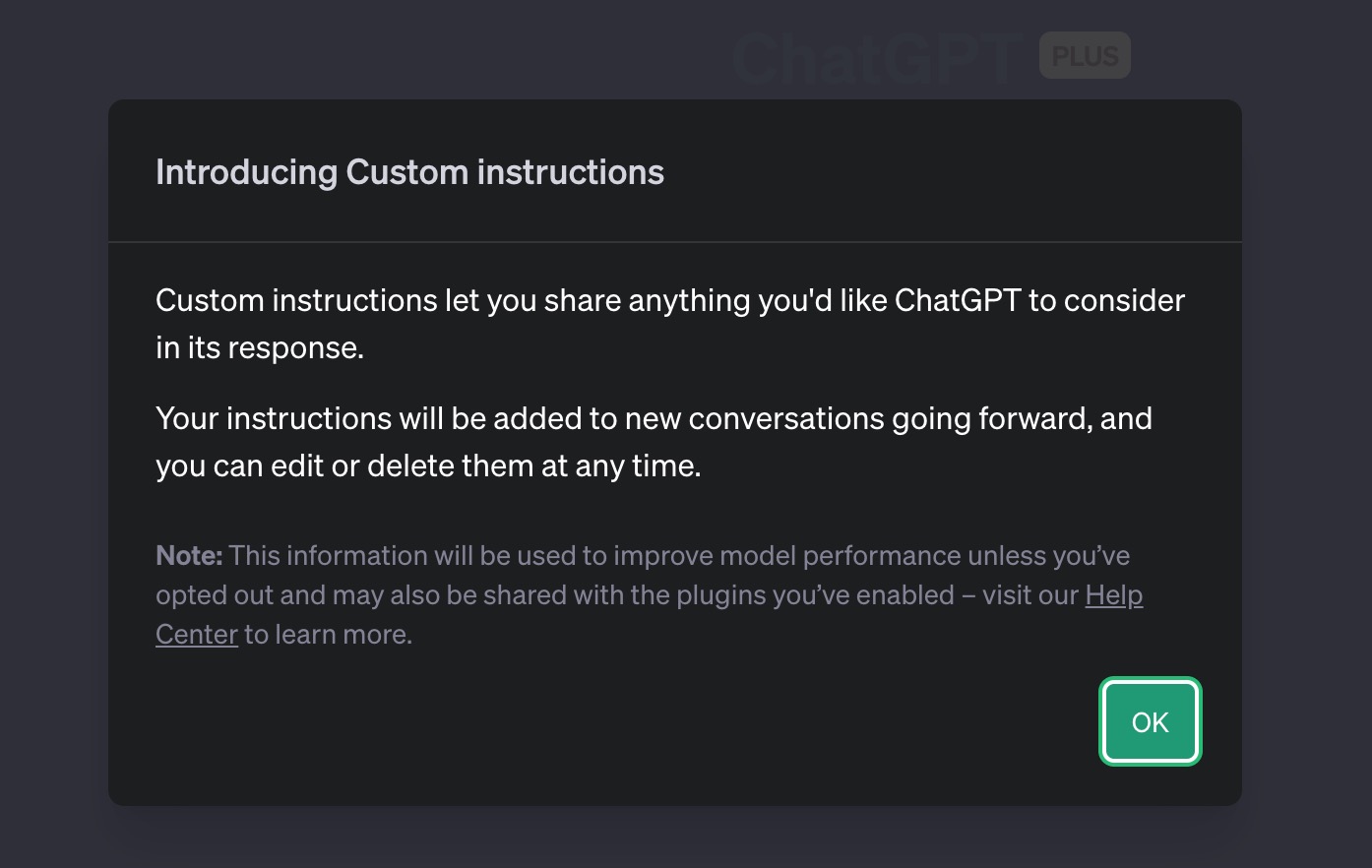 ChatGPT Custom instructions